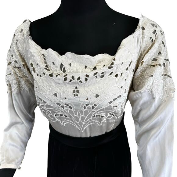 Vintage Nancy Johnson Off-Shoulder Velvet & Lace Midi Dress – Sz 14 - Picture 12 of 16